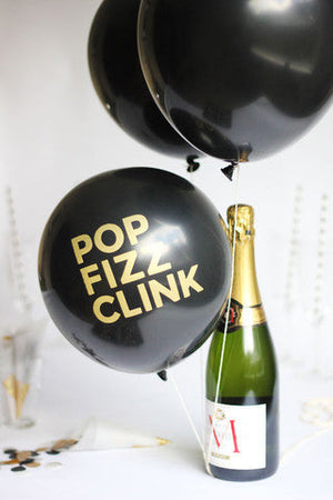 Pop Fizz Clink Black 30cm Balloons (3 pack)