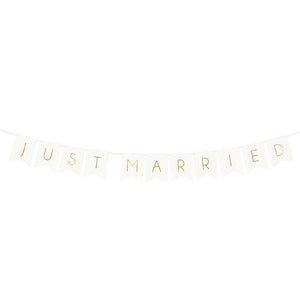 White & Gold Just Married Banner