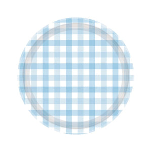 Pale Blue Gingham Dessert Plates (8 pack)