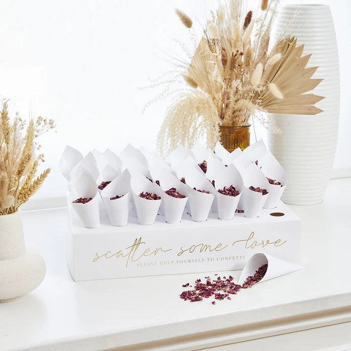 White Confetti Tray & Cones (45 pack)