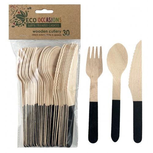 Black Wooden Cutlery (10 sets)