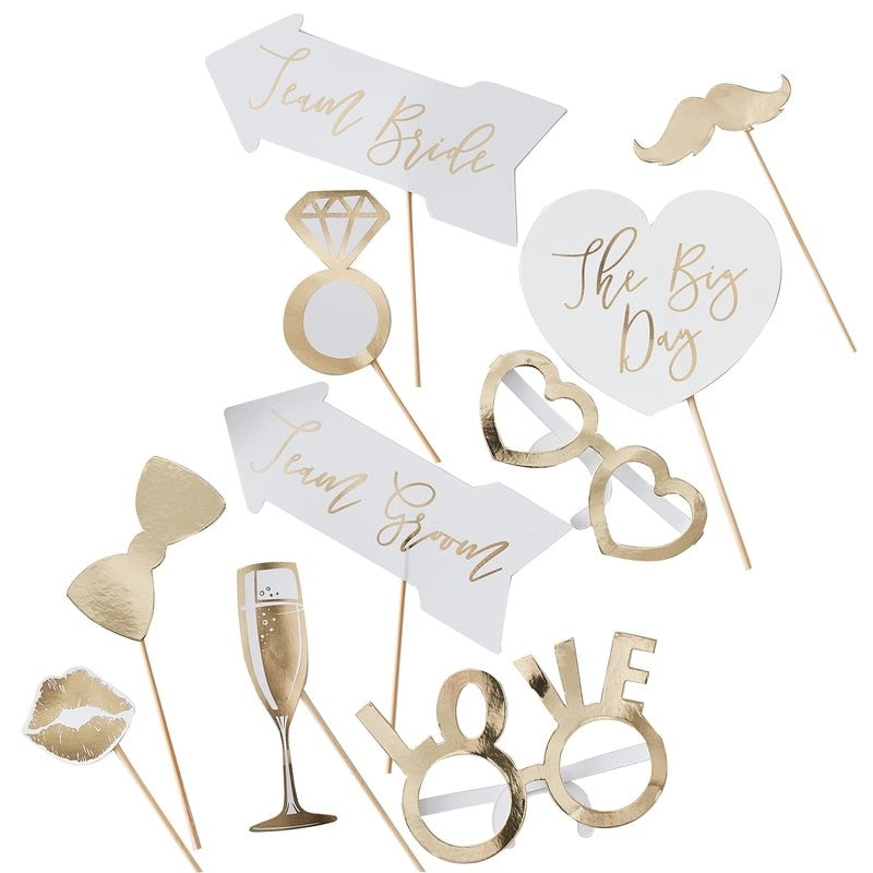 Gold Wedding Photo Booth Props (10 pack)