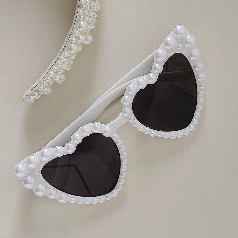 Pearl White Heart Sunglasses
