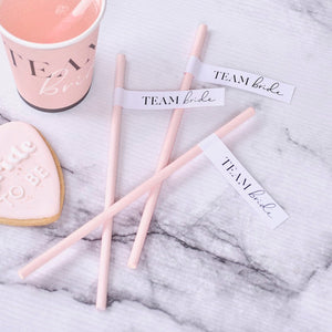 Pink Team Bride Straws & Flags (16 pack)