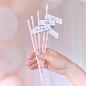 Pink Team Bride Straws & Flags (16 pack)