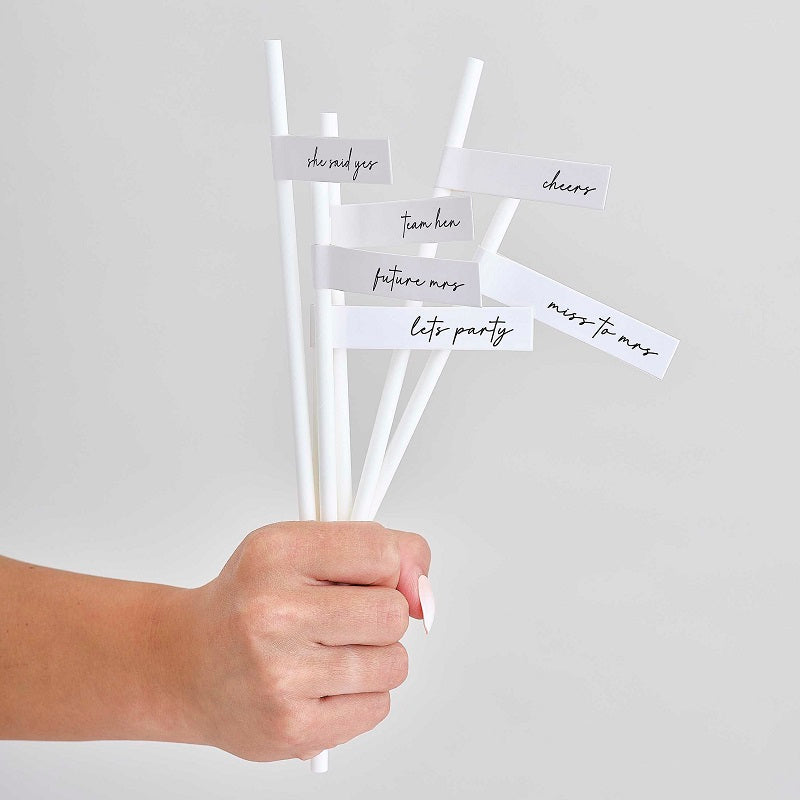 White Team Bride Straws & Flags (16 pack)