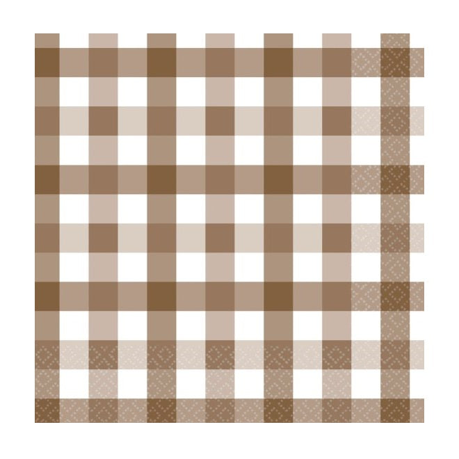 Teddy Brown Gingham Napkins (16 pack)