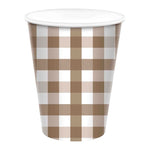 Teddy Brown Gingham Cups (8 pack)