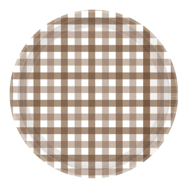 Teddy Brown Gingham Plates (8 pack)