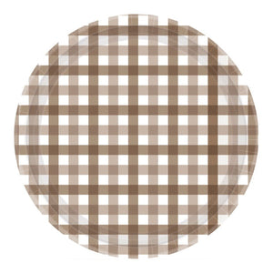 Teddy Brown Gingham Plates (8 pack)