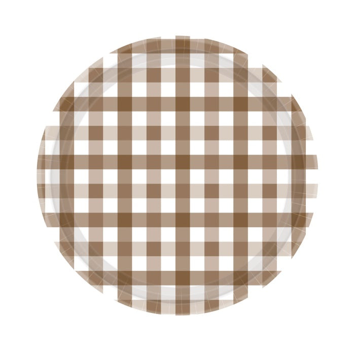 Teddy Brown Gingham Dessert Plates (8 pack)