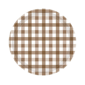Teddy Brown Gingham Dessert Plates (8 pack)