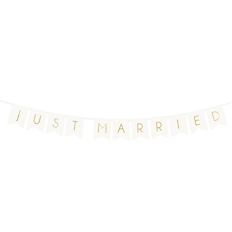 White & Gold Just Married Banner