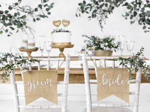 Burlap Bride & Groom Chair Signs