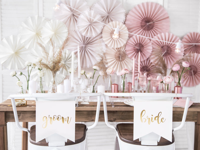 White Bride & Groom Chair Signs