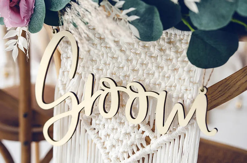 Bride & Groom Wooden Chair Signs