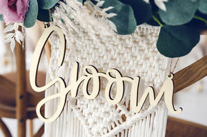 
                
                    Load image into Gallery viewer, Bride &amp;amp; Groom Wooden Chair Signs
                
            