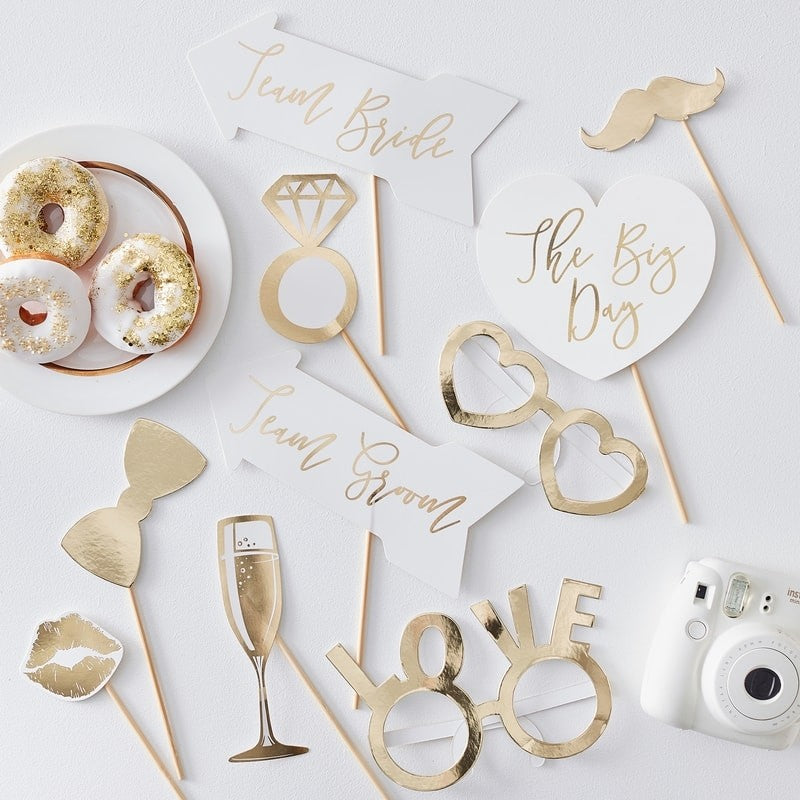 Gold Wedding Photo Booth Props (10 pack)