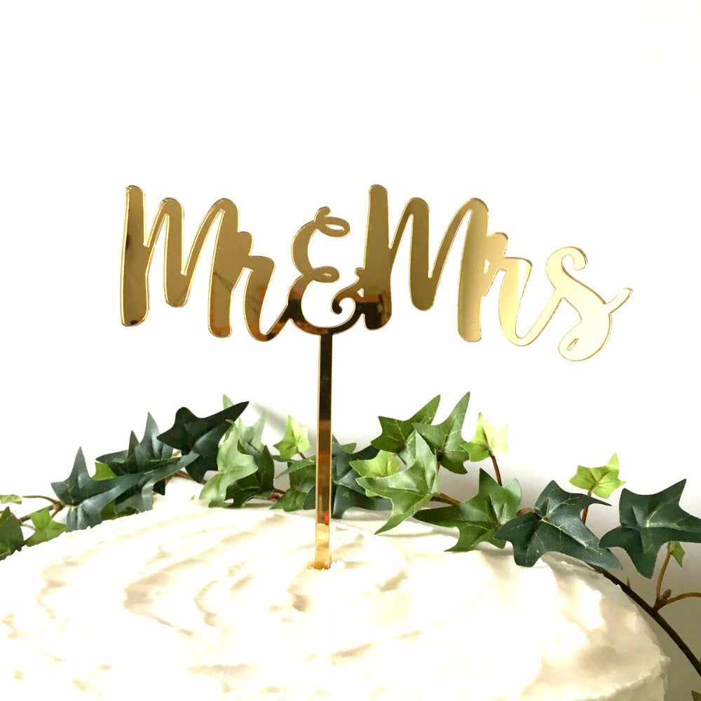 Mr & Mrs Gold Mirrored Cake Topper