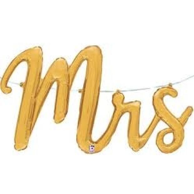 Gold 'Mrs' Script Balloon