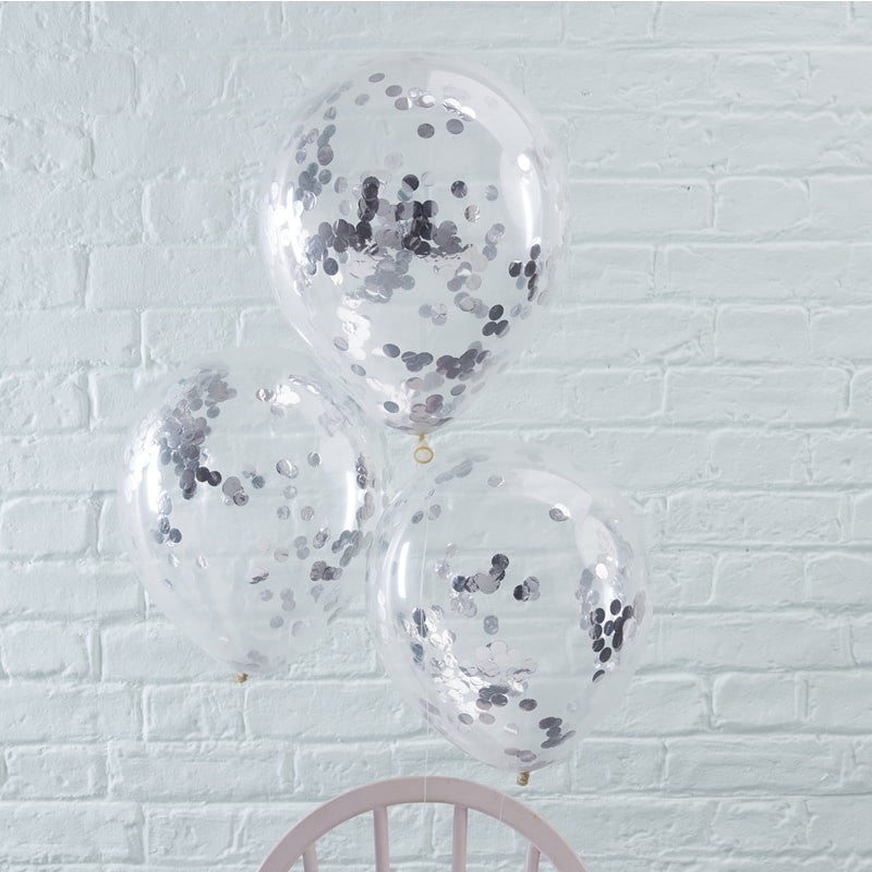 Silver Confetti Balloons (5 pack)