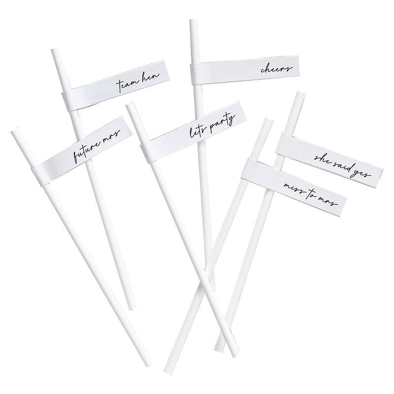White Team Bride Straws & Flags (16 pack)