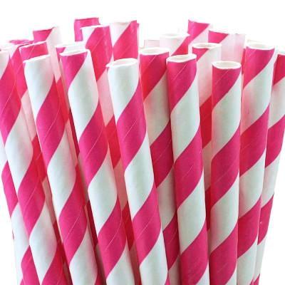 Hot Pink Striped Straws (25 pack)