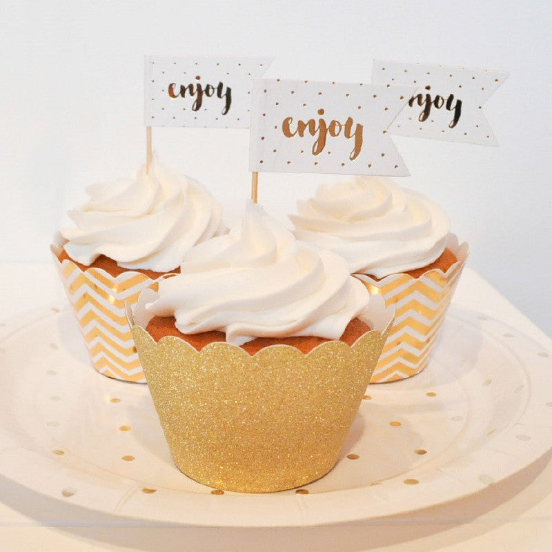 Gold 'Enjoy' Cupcake Toppers (12 pack)