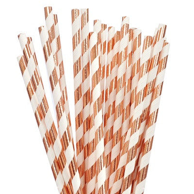 Rose Gold Foil Striped Straws (25 pack)